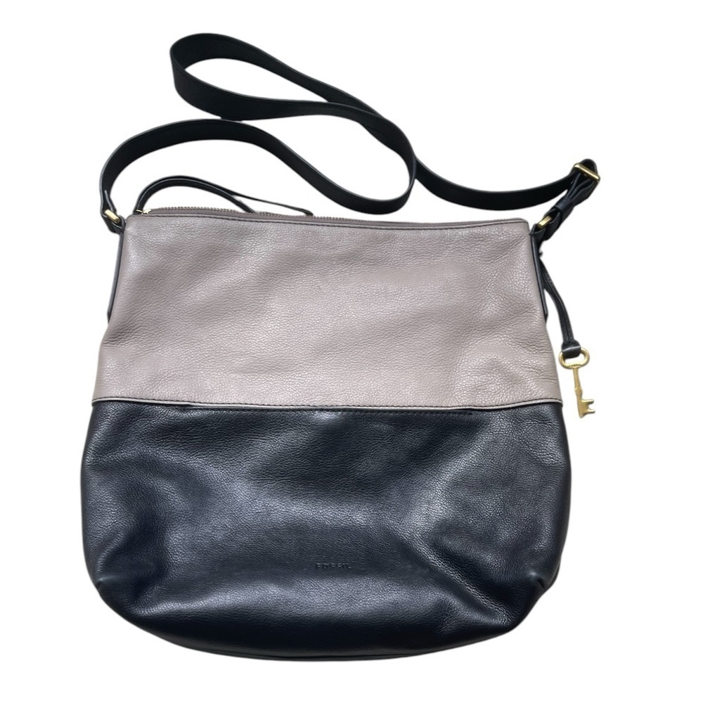 Fossil Charlotte Crossbody Leather Bag Purse in Black & Taupe